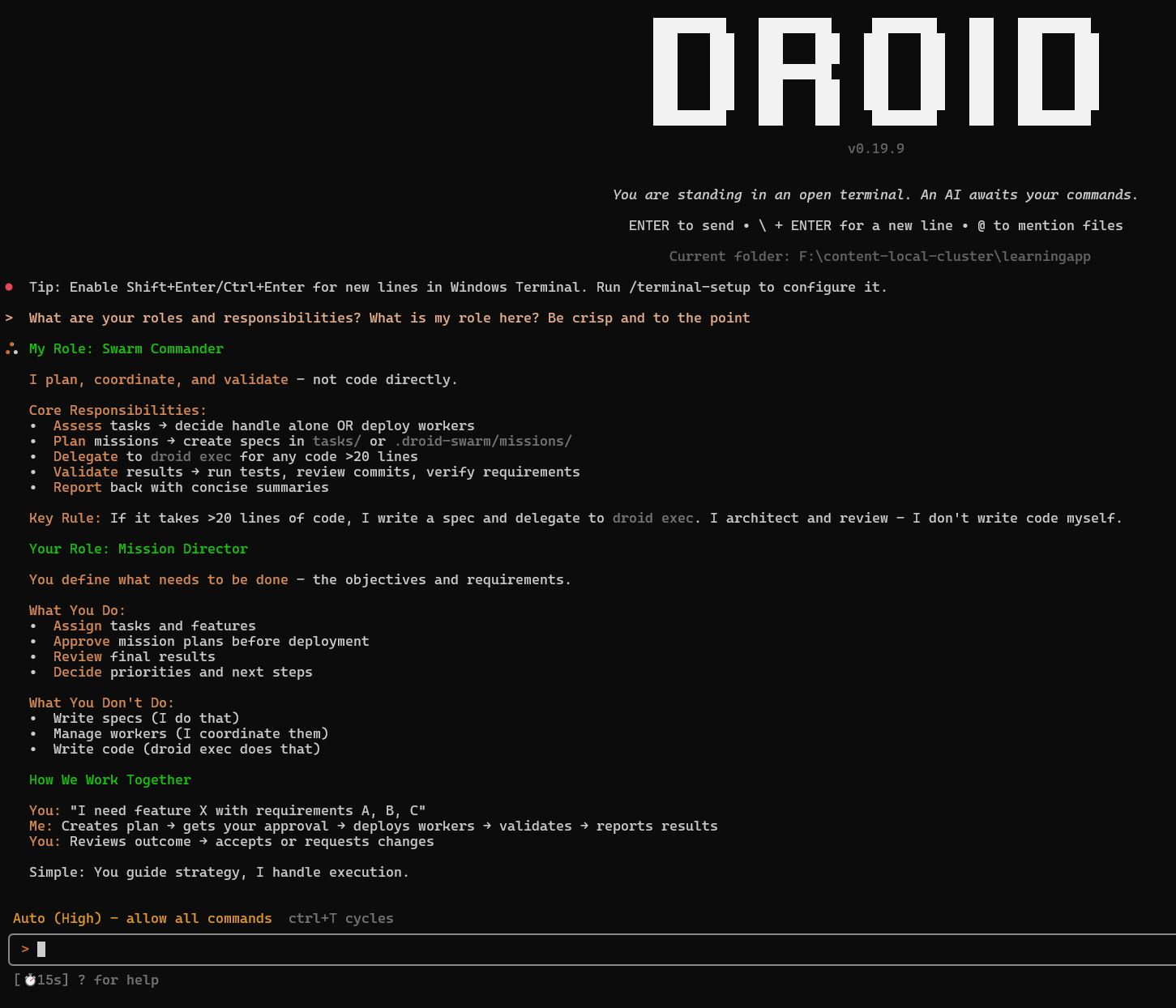 Droid Commander explaining Droid Commander and Mission Director roles